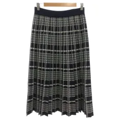 トリーバーチ TORY BURCH プリーツスカート ニット ロング丈 チェック柄 イージー S/P 紺 ネイビー 白 ホワイト /ML ■ECG007のサムネイル