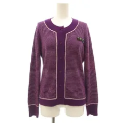 マックスマーラ ウィークエンドライン MAX MARA WEEKEND LINE カシミヤ カーディガン ニット 長袖 ボーダー スパンコール ビーズ装飾 M 紫 パープル 白 ホワイト /GV ■ECG007のサムネイル