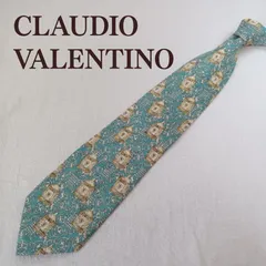 クラウディオバレンチノ CLAUDIO VALENTINO ネクタイ 幾何学柄 ターコイズブルー系 ワイドタイ シルク イタリア製【カ207】のサムネイル