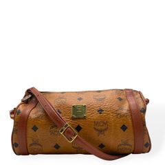 美品 MCM ショルダーバッグ ミニボストン 総柄 ゴールド金具 筒形