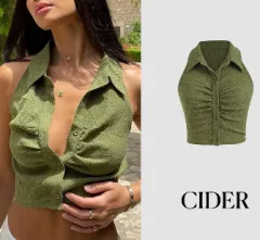 新品 CIDER ショップサイダー レディース クリンクル クロップド ノースリーブ ベスト トップス 44のサムネイル