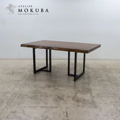 ATELIER MOKUBA アトリエ木馬 一枚板 ダイニングテーブル 天然木テーブル/耳付きテーブル W1600 アサメラ材 T字スチールレッグのサムネイル