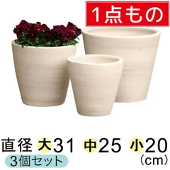 現品限り 1点もの 訳あり特価【塗装漏れなど 新品】大中小3個セット 白化粧 シンプル 丸深型  素焼き鉢 テラコッタ 鉢のサムネイル