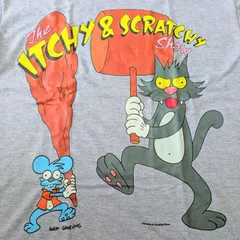 💥訳あり価格💥【 The Simpsons（ ザ・シンプソンズ ) 】『 The Itchy & Scratchy Show / イッチー＆スクラッチー 』 Tシャツ / グレー〚アメリカン雑貨 アメトイ〛のサムネイル