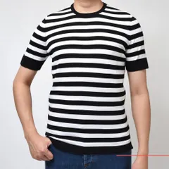 40%OFF】50サイズ ブラック×ホワイト GRAN SASSO（グランサッソ） ハイゲージフレッシュコットンボーダーS/Sクルーネックニット 57121/20617 16021005035 新品 アウトレットのサムネイル
