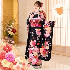 成人式振袖6点セット 黒ピンクぼかし銀通し - メルカリ
