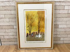 □額縁付き絵画 森の中の乗馬 ラシス作 リトグラフ 額装品 84/250 美術