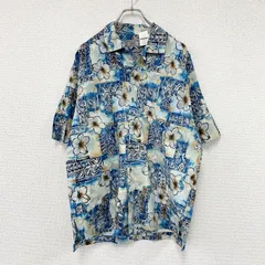 WEEKENDER　半袖シャツ/アロハシャツ　総柄　青　ブルー　Lサイズ　古着のサムネイル