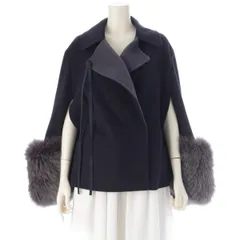 ドゥロワー 22A/W  ウールケヌキ フォックスファースリーブ ショートコート ジャケット 6522-234-0733 ネイビー 36【中古】のサムネイル