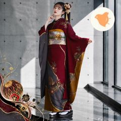 振袖セット リサイクル 成人式 正絹 えんじ色 金彩 毬や花柄 5点セット