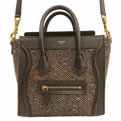 セリーヌ CELINE ラゲージ ナノ ツイード レザー 2way ハンドバッグ ショルダーバッグ ブラック ベージュのサムネイル