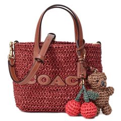 コーチ バッグ COACH かごバッグ ストロー レザー ミニ シティ トート