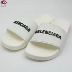 BALENCIAGA バレンシアガ 565826 POOL MEN スライドサンダル 41 27㎝ ホワイト ブラックカラー ロゴ シャワーサンダル 箱 保存袋 イタリア製のサムネイル