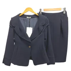 ニナリッチ NINA RICCI ジャケット スカート セットアップ ウール 膝丈 無地 34 紺 ネイビーのサムネイル