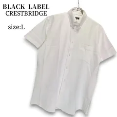 白映え✨ BLACK LABEL CRESTBRIDGE ブラックレーベルクレストブリッジ ワンポイント 半袖シャツ L ホワイト 白 ボタンダウン BD 胸ポケット ロゴ刺繍 コットン メンズ ビジネス オフィス クールビズ 通勤 きれいめ カジュアルのサムネイル