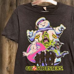 ムービー Tシャツ ゴーストバスターズ マシュマロマン スライマー 恐竜 集合 グラフィック 映画 洋画 黒 - 00s S(日本サイズでM相当)サイズ 古着 ビンテージ used vintage  p20/
