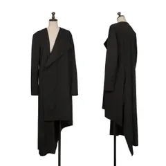 ヨウジヤマモト ファムYohji Yamamoto FEMME ウールギャバアシンメトリードレープカラーロングジャケット 黒2のサムネイル