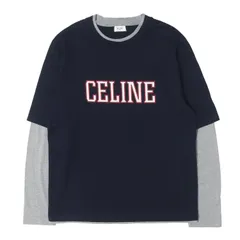 【美品】CELINE セリーヌ Tシャツ ネイビー グレー サイズ:M 25SS ブランドロゴ レイヤード ロングスリーブ Tシャツ RX06N671Q FZT6 イタリア製 トップス カットソー 長袖【メンズ】【中古】のサムネイル