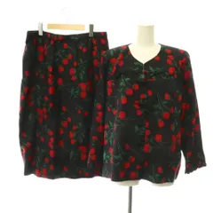 ハーディエイミス HARDY AMIES セットアップ ジャケット ノーカラー スカート タイト ロング 花柄 フリル 総柄 45 ブラック /HK ■GY18のサムネイル