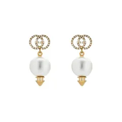 GUCCI グッチ パール付き ラインストーン インターロッキングG ピアス 582822 J1D51 8516 ゴールド クリスタル スタッドピアス イヤリング アクセサリー レディース ユニセックス 【新品・本物】売れ筋のサムネイル