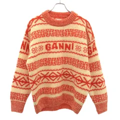 GANNI ガニー 22AW ジャガードニットセーター  オレンジ系×アイボリー Sのサムネイル