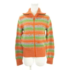 マークバイマークジェイコブス MARC by MARC JACOBS ニットジャケット 上着 ウール S オレンジ ジップアップ ボーダー柄 インターシャ エルボーパッチ /MN1 ■GY53のサムネイル