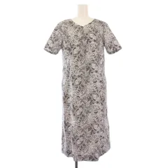 ロシャス ROCHAS ワンピース ひざ丈 半袖 Vネック ストレッチ ペイズリー柄 9 黒 ブラック 白 ホワイト グレー /BBのサムネイル