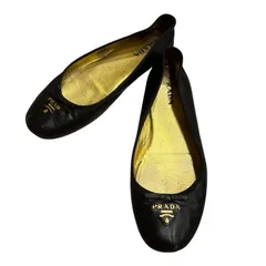 RE387 PRADA プラダ レザー バレエシューズ フラットシューズ ブラック レディース サイズ不明のサムネイル