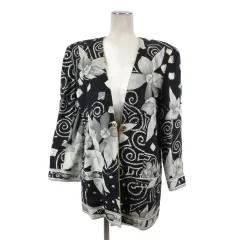 レオナール LEONARD FASHION 花柄 シルク ノーカラー ジャケット ボタンレス 9AR ブラックのサムネイル