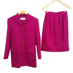 イヴサンローラン YVES SAINT LAURENT ヴィンテージ ヘリンボーン ストライプ スカート スーツ セットアップ 美品 36 パープル系のサムネイル