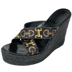 グッチ GUCCI ウェッジソール サンダル 靴 ホースビット ファブリック ブラック レディース 【中古】のサムネイル