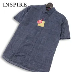 【新品 未使用】 INSPIRE インスパイア 春夏★ リネン混 半袖 花柄 総柄 日本製生地 シャツ 大きいサイズ Sz.LL メンズ 紺のサムネイル