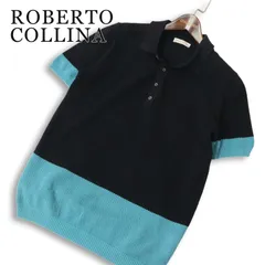 イタリア製★ ROBERTO COLLINA ロベルトコリーナ 春夏★ 半袖 切替 スリム ニット ポロシャツ Sz.46 メンズのサムネイル