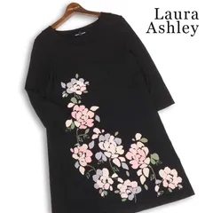 Laura Ashley ローラアシュレイ 通年★ 七分袖 花柄 プリント ストレッチ チュニック ワンピース Sz.M レディース 黒のサムネイル