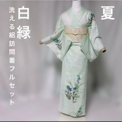 洗える夏着物 絽 訪問着 フルセット 夏帯 夏帯締め 夏帯揚げ 白緑