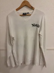 (^w^)b  Norton ノートン ロンT 長袖 Tシャツ Lサイズ 白 ホワイト 生成り アイボリー サーマル ワッフル生地 Vネック 英字 ロゴ 刺繍 バックプリント バイカー アメカジ ライダース メンズ 古着 美品 OM13485MRのサムネイル