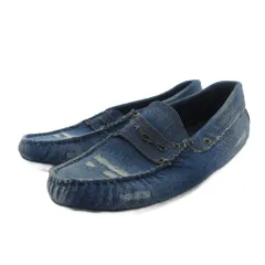 トッズ TOD'S デニム ドライビングシューズ ゴンミーニ スリッポンダメージ加工 リベット 7 1/2 インディゴブルー /HW IBO95のサムネイル