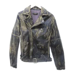 ゴールデングース GOLDEN GOOSE レザーバイカージャケット ライダースジャケット 革ジャン ヴィンテージ加工 イタリア製 本革 黒 ブラック 茶 ブラウン Sサイズ IBO85 1128のサムネイル