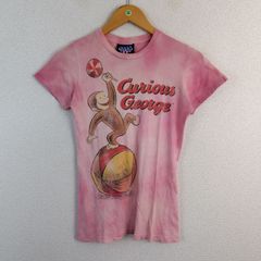 JUNK FOOD ジャンクフード 半袖Tシャツ おさるのジョージ タイダイ柄 ピンク レディース 古着 アメカジ レトロ