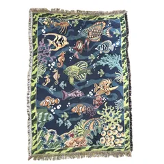 vintageラグ ブランケット マルチカバー タペストリー USA製 熱帯魚 フィッシュ 魚 Rug Blanket Tropical Fish 3799のサムネイル