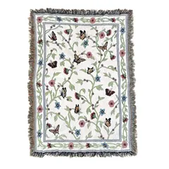 vintageラグ ブランケット マルチカバー タペストリー 蝶 フラワー 花 ツタ Rug Blanket Butterfly 3814のサムネイル
