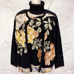 LEONARD FASHION　レオナール　アンサンブル　カーディガン　トップス　カシミヤ　シルク　花柄 フラワー　ラインストーン　ブラック　黒　黒色　レディース　LLサイズのサムネイル