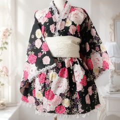 浴衣ドレス 黒 薔薇 蝶 姫ギャル 平成ギャル ロリータ - メルカリ