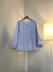 定価1.9万☆TICCA ソメロス社 ストライプ ブラウス 七分袖 日本製 