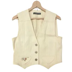 LEONARD レオナール ベスト シルク100% ブランド ロゴ フラワー 刺繍 ジレベスト トップス 3B ベージュ 9AB2【M】 レディース 【中古】のサムネイル