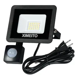XIMEITO LED センサーライト 投光器 20W 人感センサー 昼白色 6500K 2300LM(180W相当)120°広角 検知距離調整可 IP66防水 屋外 コンセント式 1.8mコード 2Pプラグ 玄関・駐車場・倉庫・防犯灯 PSE認証済 日本語説のサムネイル