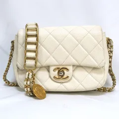 CHANEL シャネル マトラッセ ミニ チェーン ショルダー バック ココマーク コインモチーフ ホワイト キャビアスキン ゴールド金具 AS2482のサムネイル