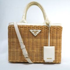 美品】PRADA プラダ ラタン トートバッグ ベージュ/ブラック 2way