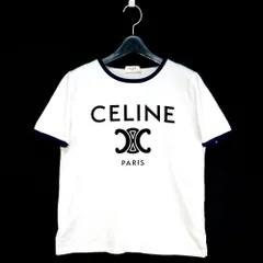 CELINE セリーヌ トリオンフ ロゴ プリント リンガー Tシャツ ホワイト ネイビー XSサイズ 2X872671Qのサムネイル