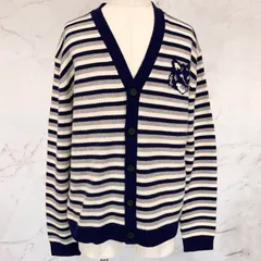 未使用品　MAISON KITSUNE メゾンキツネ　FOX HEAD INTARSIA STRIPED COMFORT CARDIGAN　フォックスヘッド　インターシャ　ストライプド　コンフォート　カーディガン　ウール　ボーダー　Lサイズのサムネイル